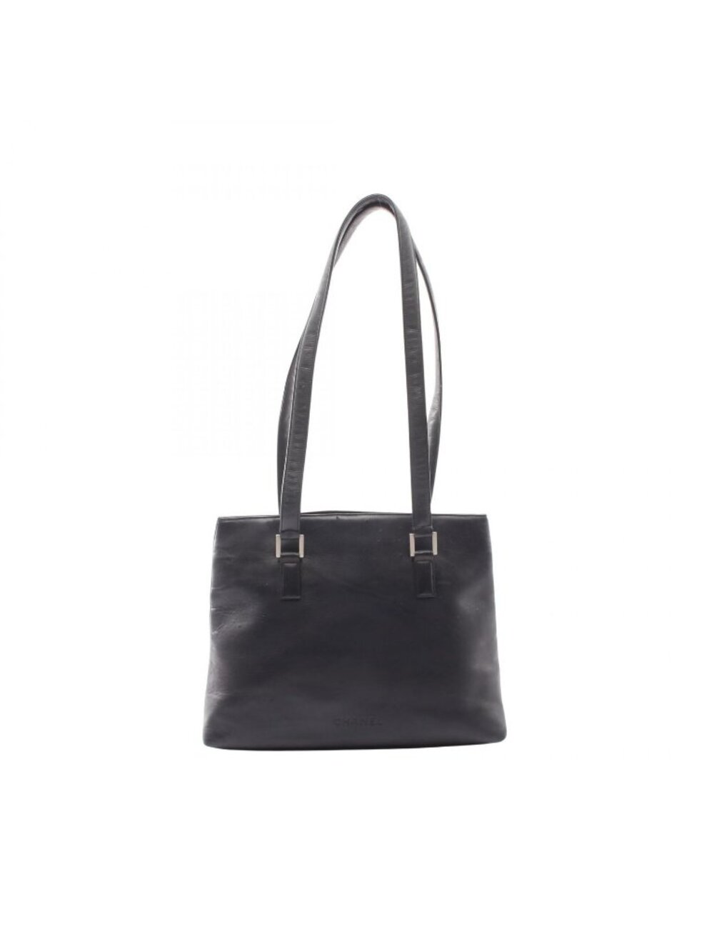 Chanel Shoulder Bag Embossed Logo Black Lambskin